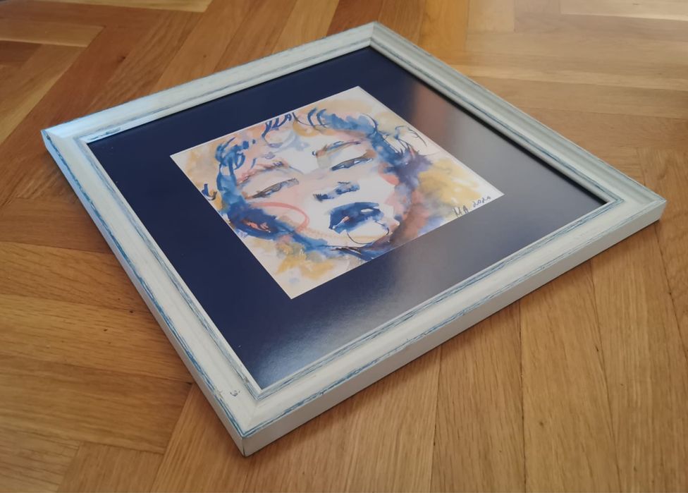 Антикварна картина акварел рамка паспарту авторска поп арт Мадона !