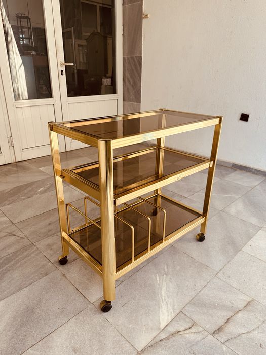 Италианска винтидж бар количка – месинг и стъкло, 70-те години