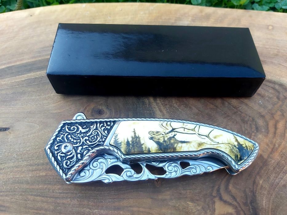 Сгъваем джобен нож с инкрустирана дръжка елен,7040