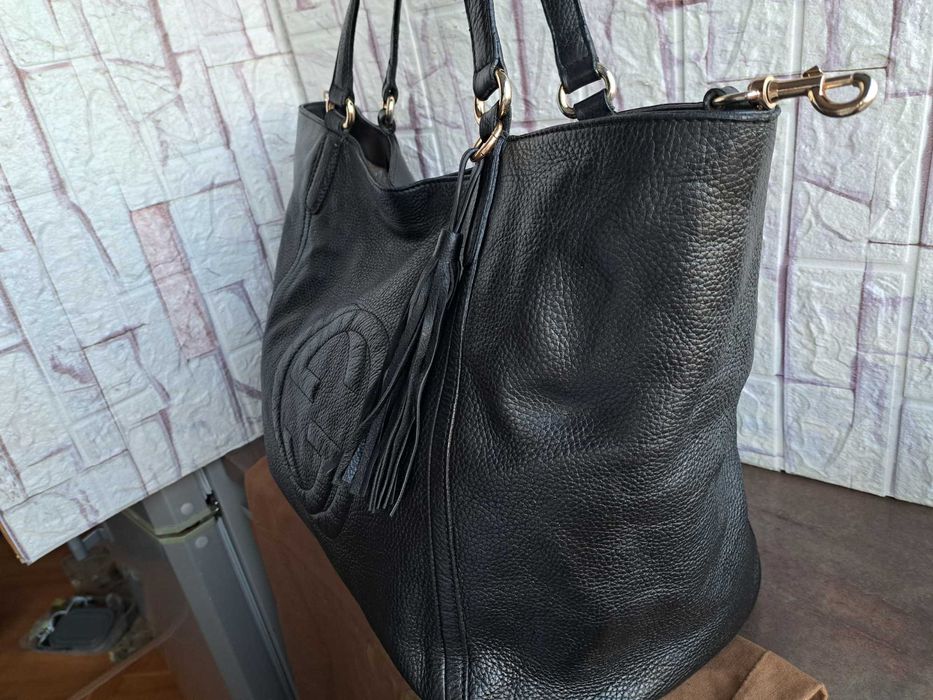 дамска чанта,черна кожена торба Gucci-естествена кожа,гучи