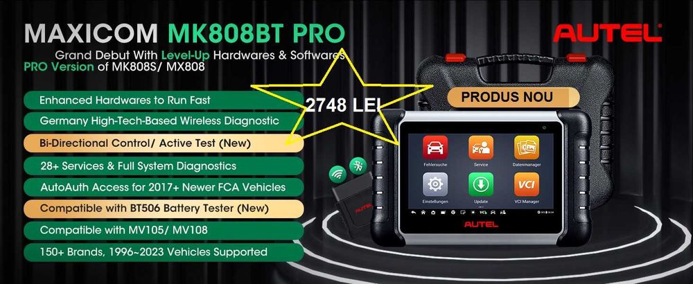 Autel MaxiCOM MK808BT PRO Tester auto bidirecțional Android 11, Romana