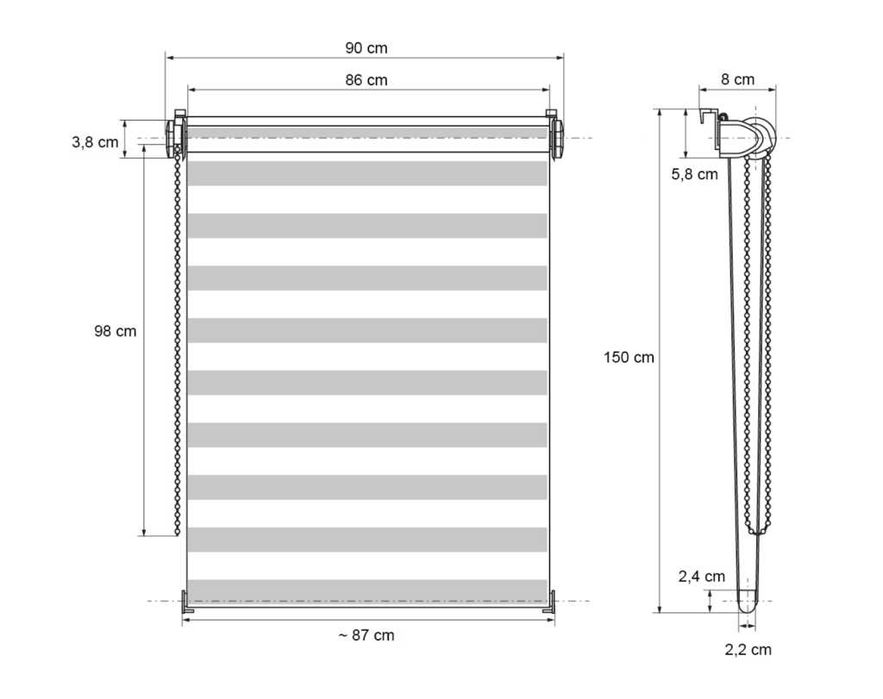 Щори ECD  Ролетни, Текстилни, Двойни, Без пробиване-цветове и размери