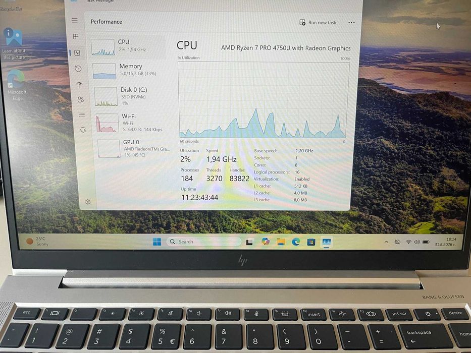 Лаптоп HP 845 G7 Ryzen 7 Pro 4750U 16GB 512NVMe