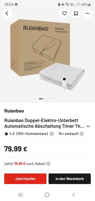 Pătură electrică DUBLĂ Ruianbao 140x160cm – NOUĂ în cutie, import Germania