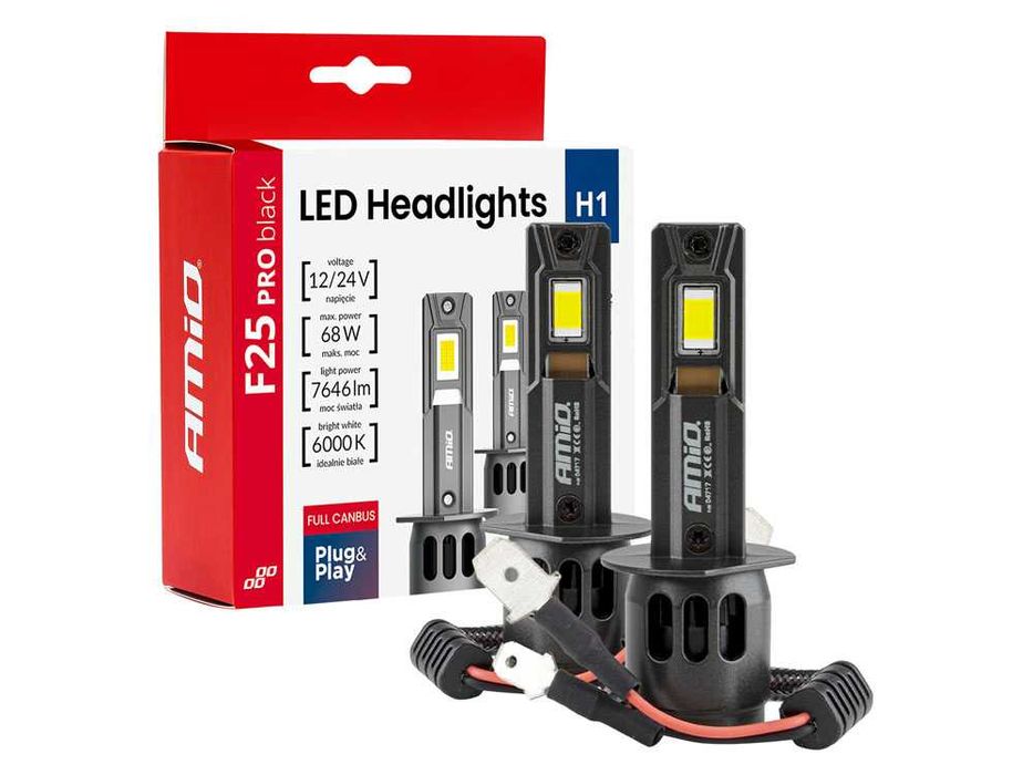 Set Doua Becuri Led Cu Canbus F25 PRO BLACK H1 / 68W / 12-24V / AMIO