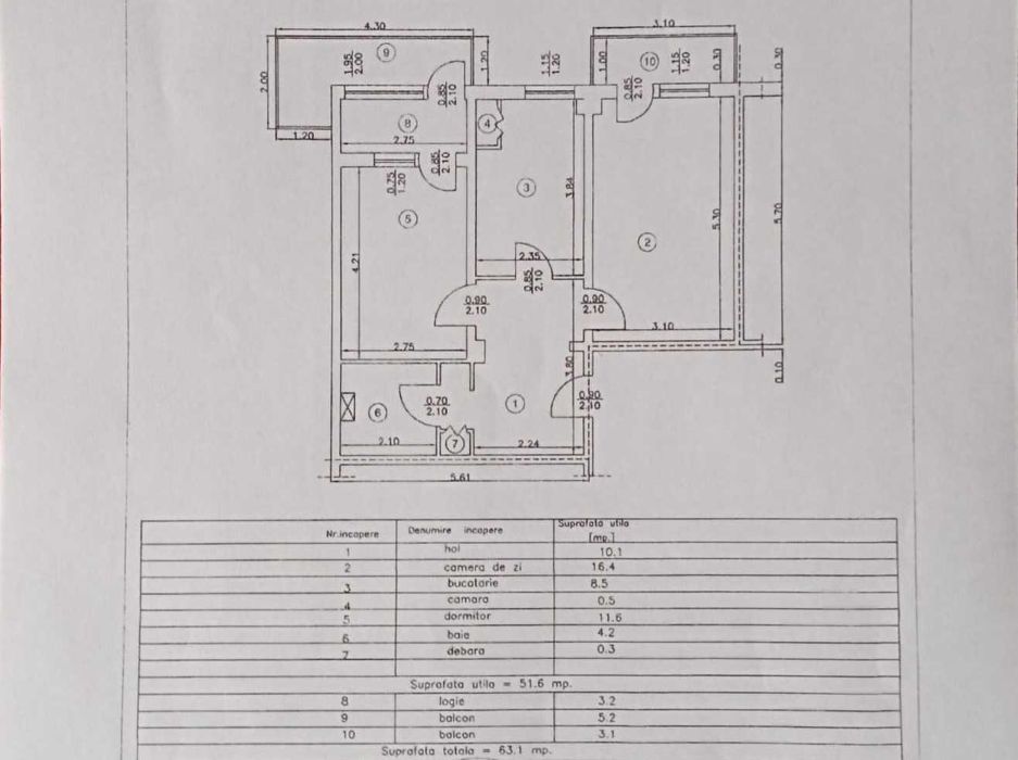 Apartament 2 camere decomandat | 51,6 mp | Bd. București | Etaj 3/10 | Bloc 1985| direct proprietar