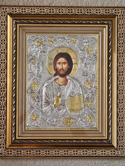 Icoana Iisus Hristos Pantocrator, Argintata Relief 3 D