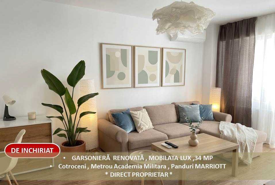 Garsonieră, renovată-mobilată lux,Cotroceni -Metrou Academia Militară -Panduri Marriott - 430 EUR negociabil