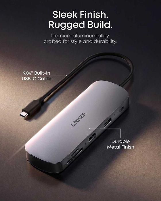 Anker Nano 8-в-1 USB C Hub, докинг станция за два монитора с 4K 60Hz HDMI медиен хъб