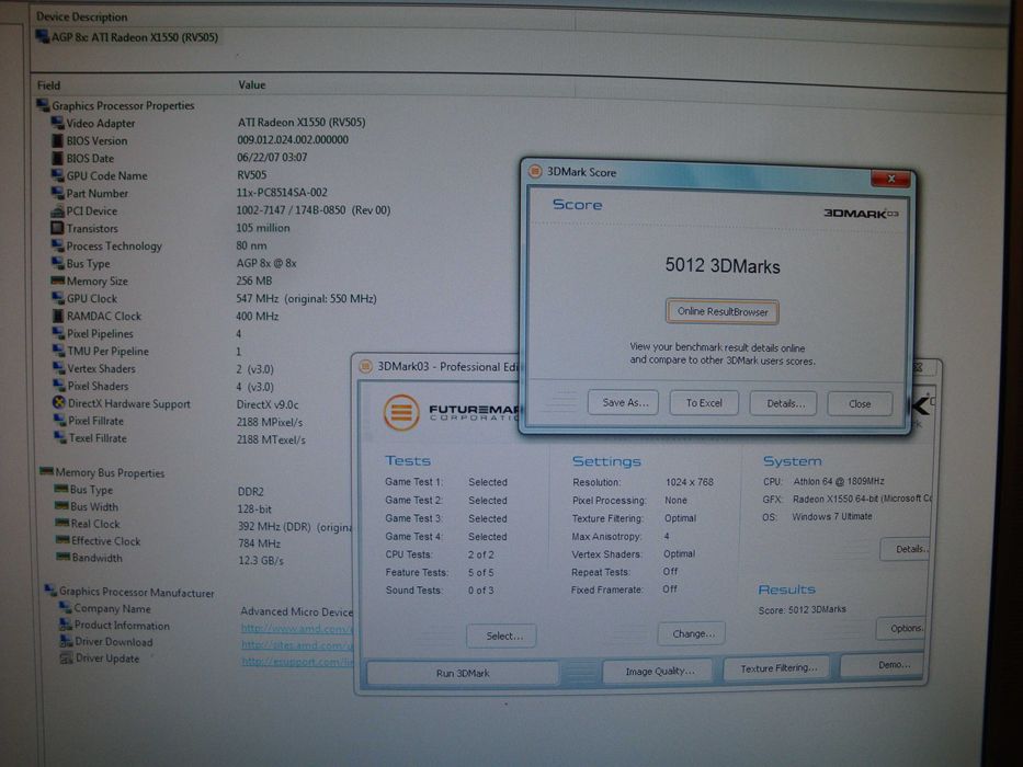 Placa video Sapphire Ati Radeon X1550 256MB DDR2 AGP 8X - de colectie