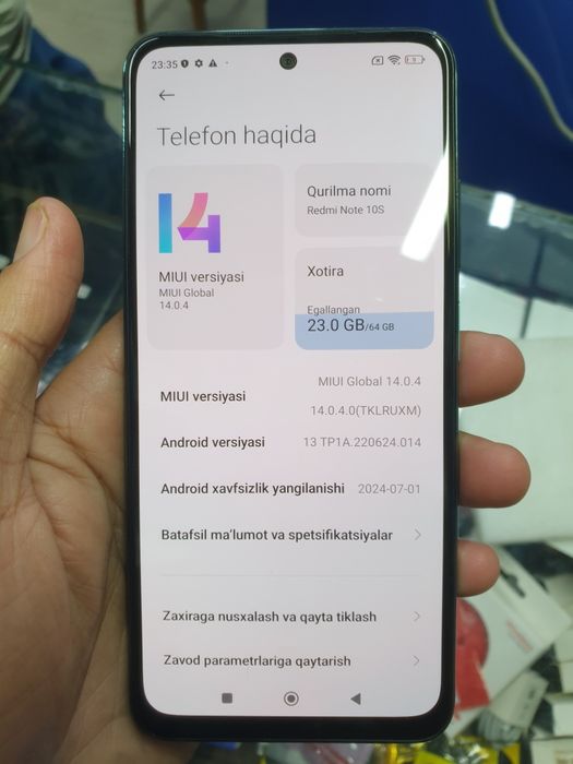 Redmi note 10s holat ideal oyin uchun juda qulay narxi 1.100