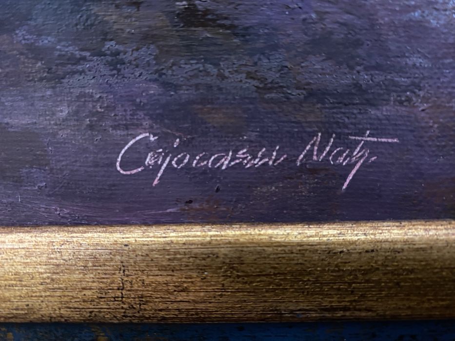 Tablou pictura ulei pe panza semnat : fata si copii