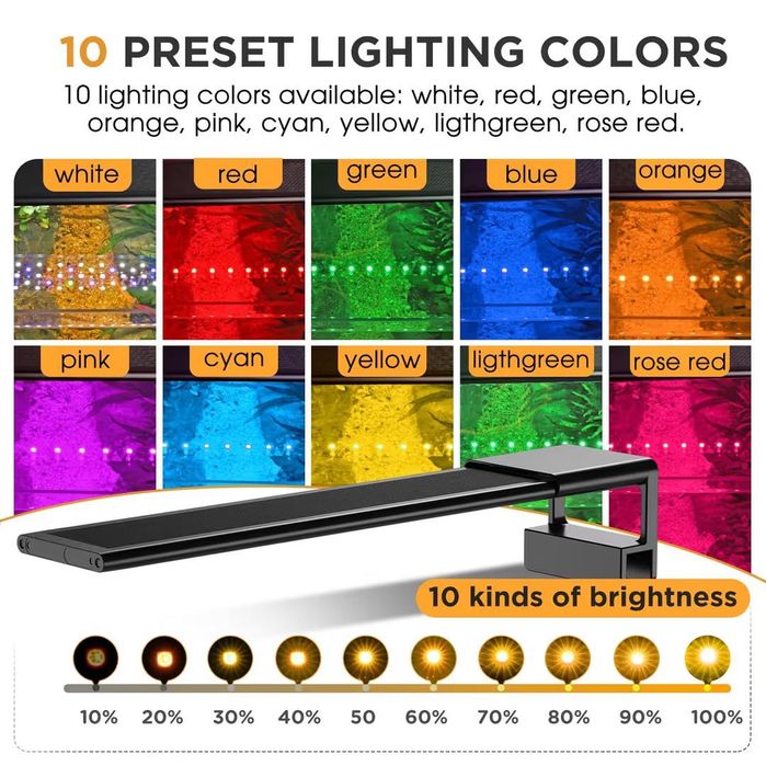 LED осветление за аквариум пълен спектър 10W 24/7 таймер  18–30см