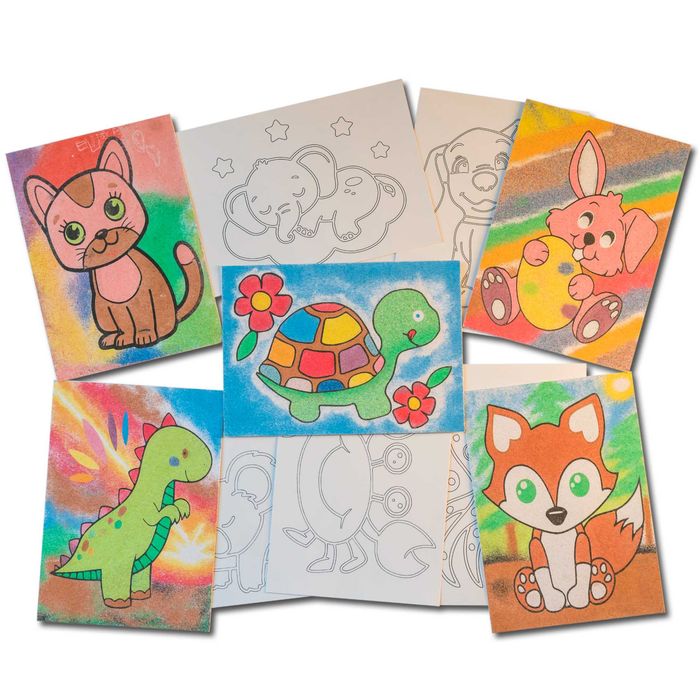 Pictură cu nisip colorat *Animals Pack* - 10 planse, 14 culori