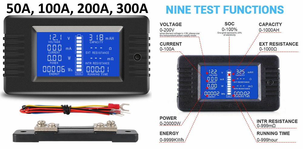 Monitor 9 functii watt metru DC ampermetru RC baterie putere volt Nou!
