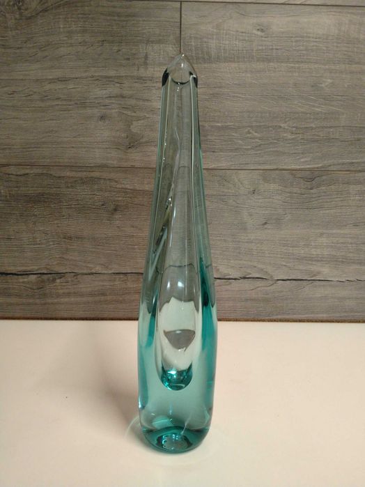Голяма арт стъклена ваза 34 см – масивно стъкло, 70-те