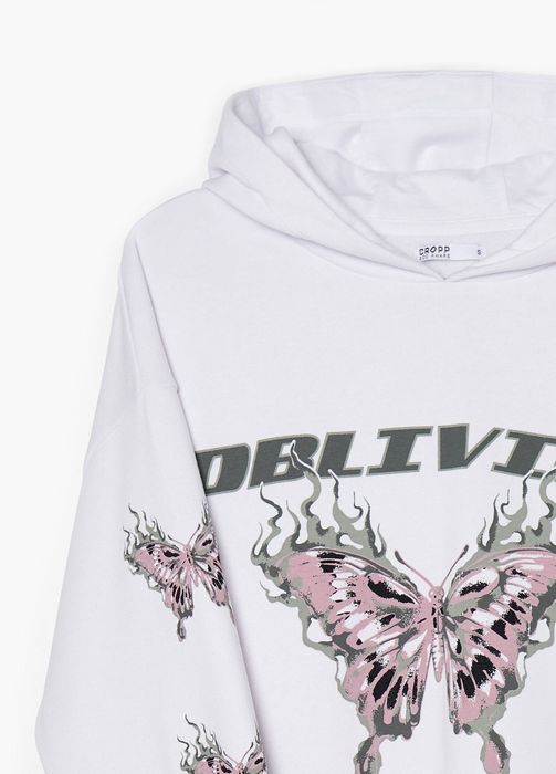 Hanorac cu glugă y2k alb Cropp