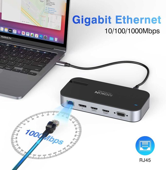 Докинг станция MOKiN за 4 монитора, 16 в 1 USB C с 2 HDMI, DP, 100W...
