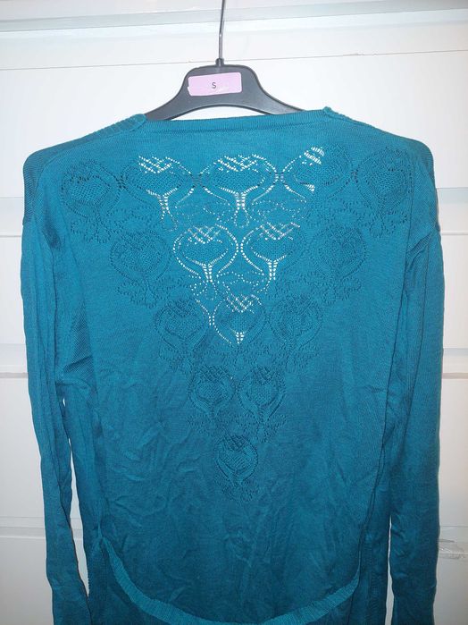 Cardigan femei turcoaz nou cu buzunare si cordon TRANSPORT GRATUIT