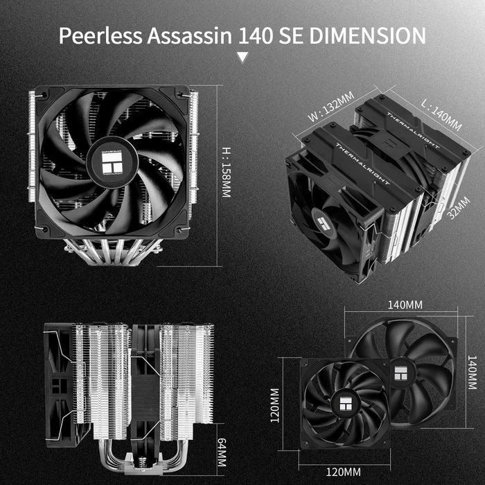Cooler CPU procesor Aer PC Desktop Thermalright Peerless Assassin 140 SE 6 conducte AMD AM5/AM4 Intel LGA1851/1700/1150/1151/1155/1156/1200