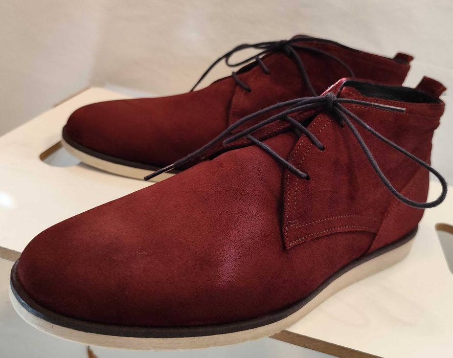 Ghete derby chukka plain toe Pat Calvin 43 casual suede piele naturala moale caramiziu