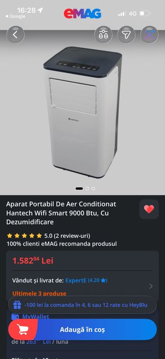 Aer conditionat portabil 9000 btu Hantech