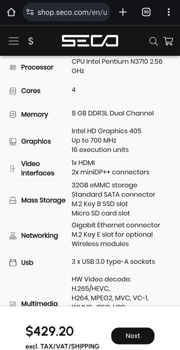 Calculator UDOO SBC II X86 Ultra