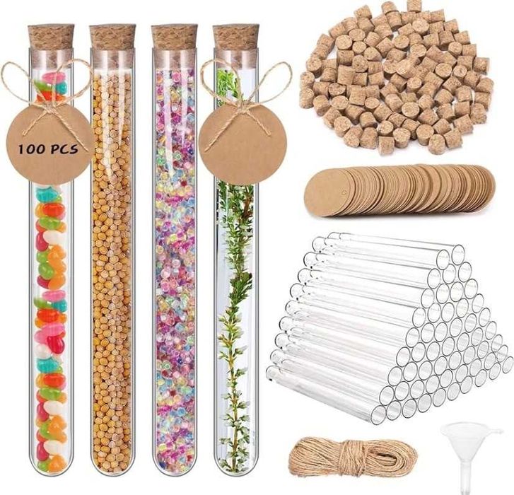 Set 42 eprubete plastic cu dop de pluta + etichete - decor/candy bar