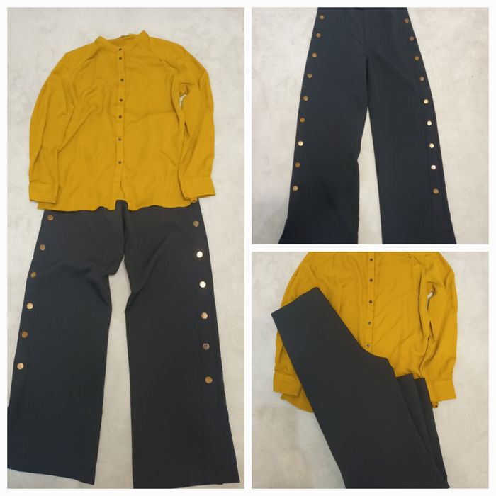 Страхотна риза цвят горчица и черен панталон