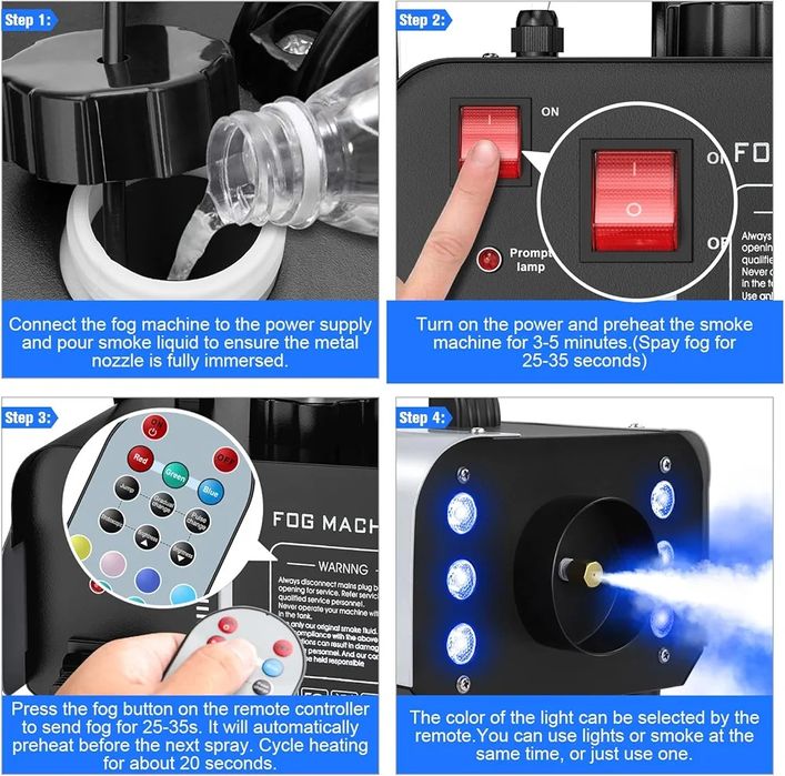 Машина за дим UKing 1200W с RGB LED осветление и дистанционно управлен