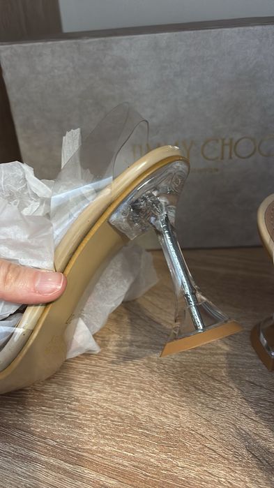 Pantofi cu toc transparenți cu fluture cristal