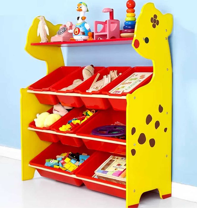 Голяма дървена етажерка органайзер за играчки и книги с 9 коша