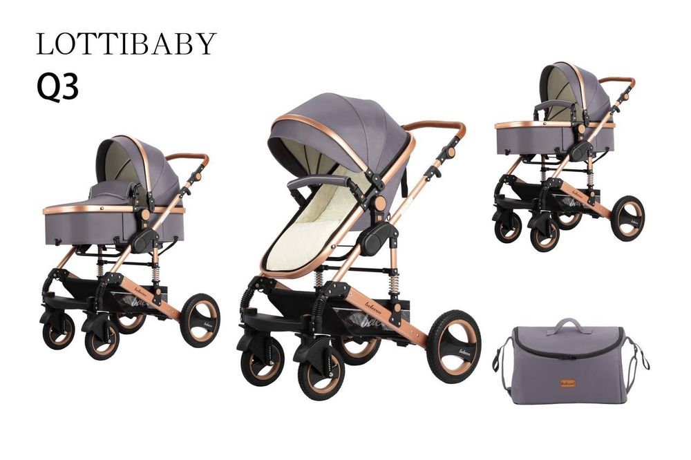 Коляска Lottibaby Q3 2-в-1 люлька + прогулочный блок