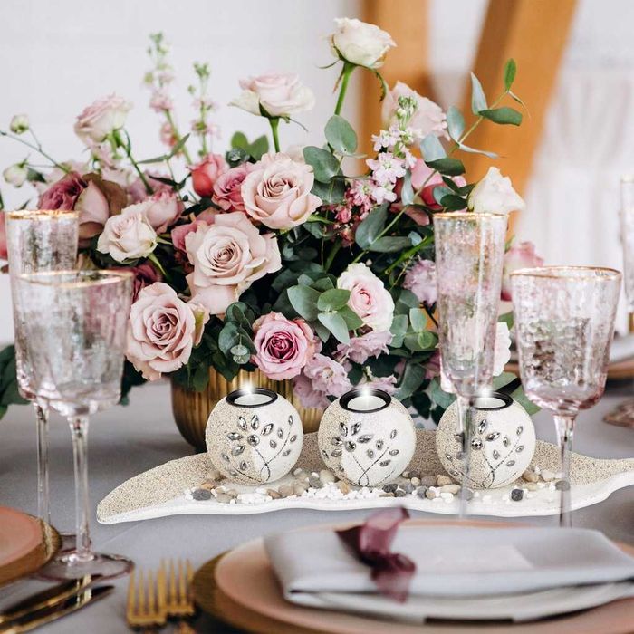 Комплект свещник декорация за маса, Декоративни камъни свещи