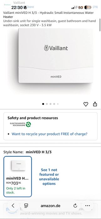 Vaillant miniVED H 3/3 - Hydraulic Small Instantaneous Water Heater