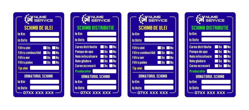 100 Buc. Etichete stickere schimb ulei, distributie service
