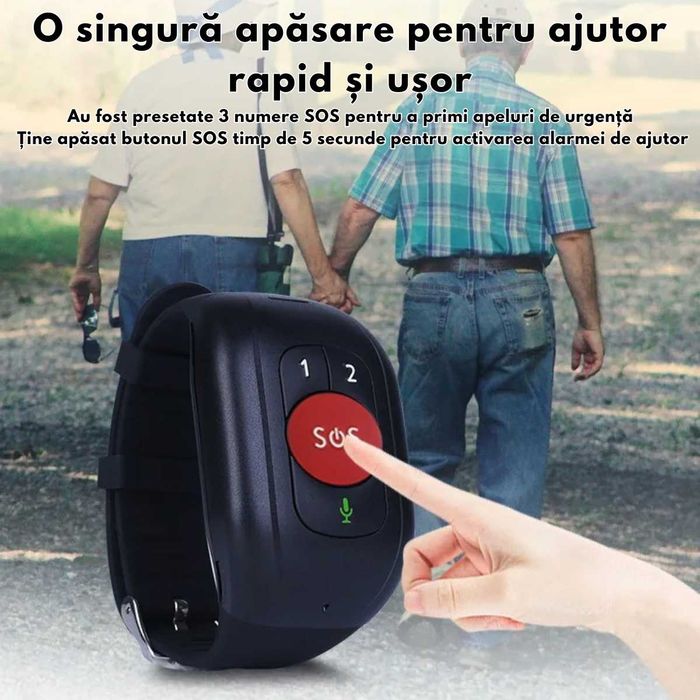 Bratara inteligenta 4G cu buton de panica pentru varstnici,Apel 112