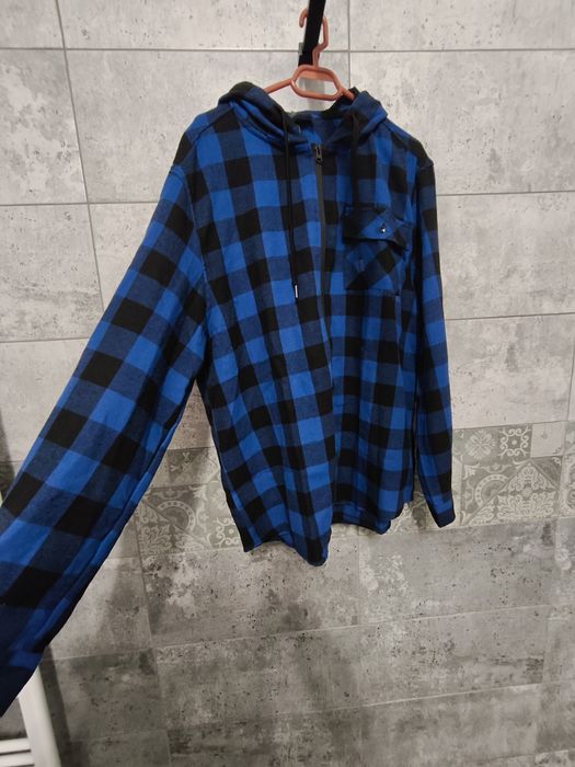 Cămașă cu glugă bărbați SwissWell, flanel, carouri, albastru, XL