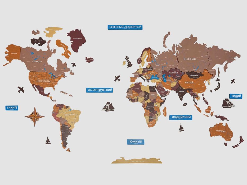 продам деревянную карту мира на стенну