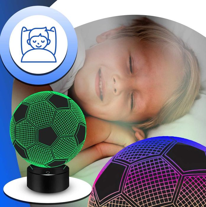 Lampa de veghe 3D LED minge fotbal cu telecomandă 16 culori 17.5x9.5cm