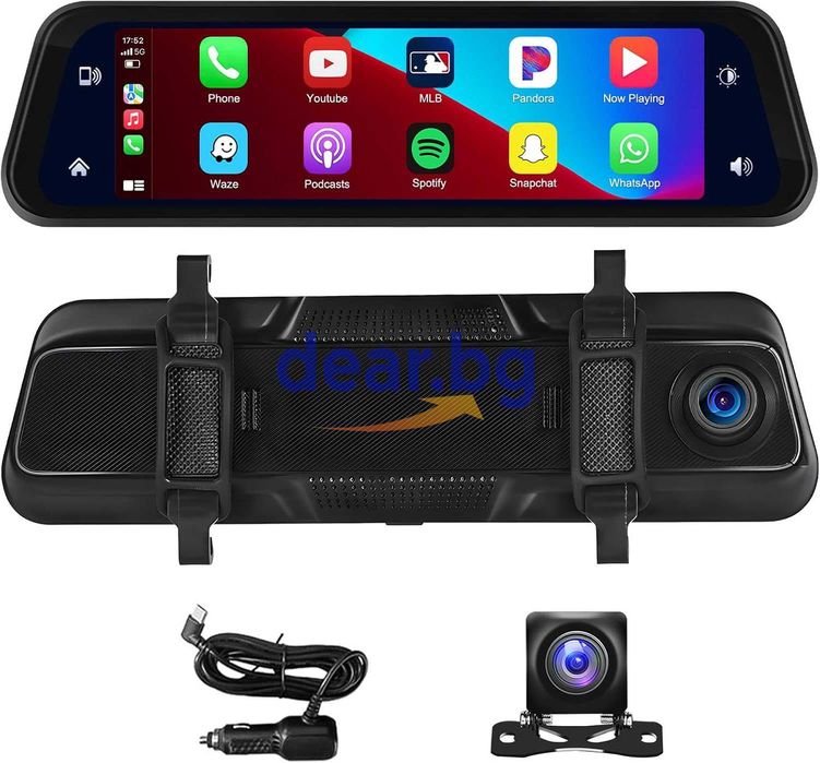 9.66 inch Видеорегистратор с две камери огледало CarPlay/Android Auto