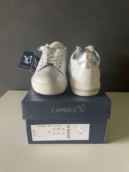 Sneakers piele damă CAPRICE White Nappa • Mărimea 38.5 • Noi în cutie