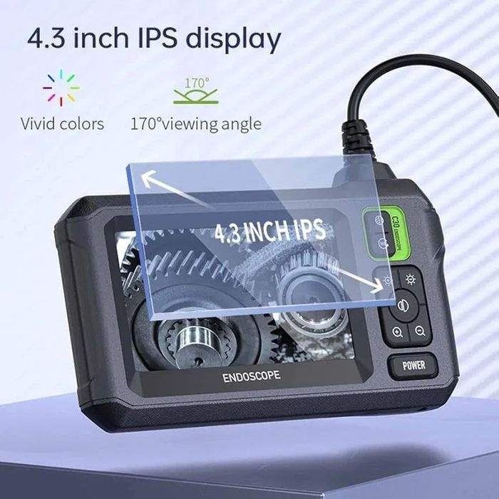 Ендоскопска камера двойна леща 4.3'' IPS екран 1080P Ендоскоп Бароскоп 1 метър кабел , ендоскоп за двигатели , тръби и други