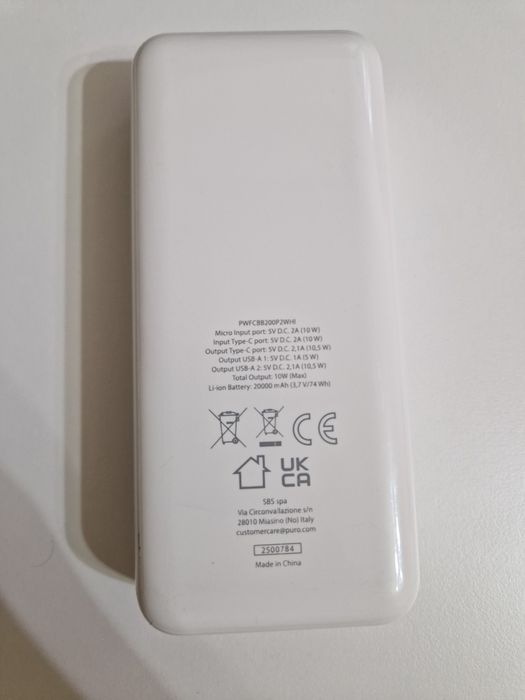 Power Bank PURO 20.000 mAh- baterie externa