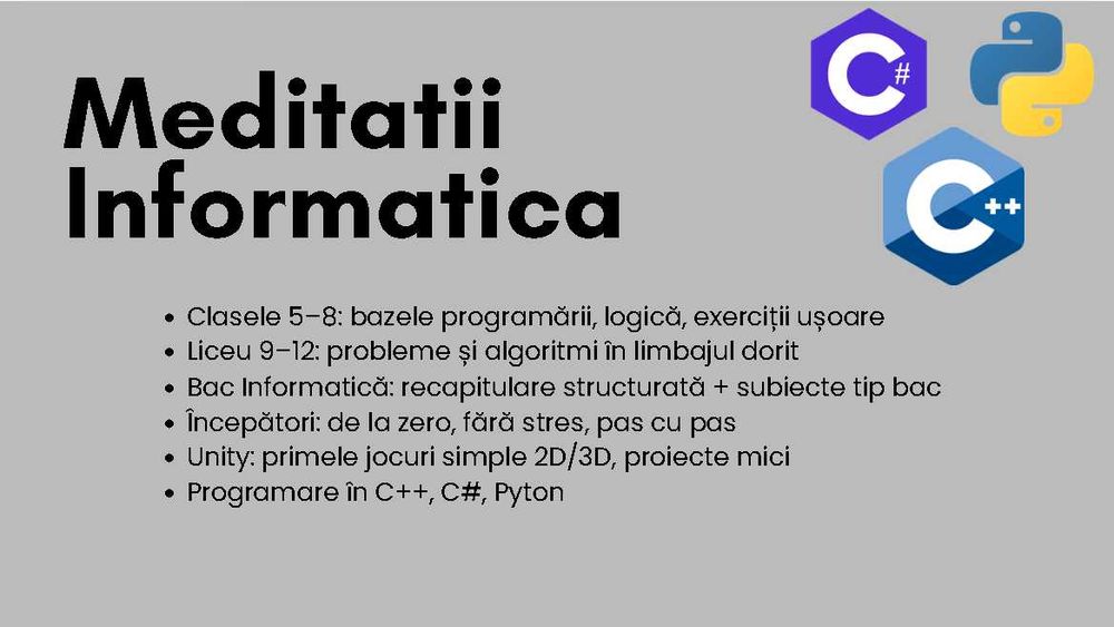 Meditații informatică | clasele 5 - 12 | Bacalaureat | Online