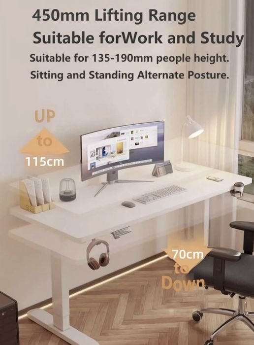 Birou Reglabil, Birou Electric Ergonomic, Alb, 120 x 60 Cm