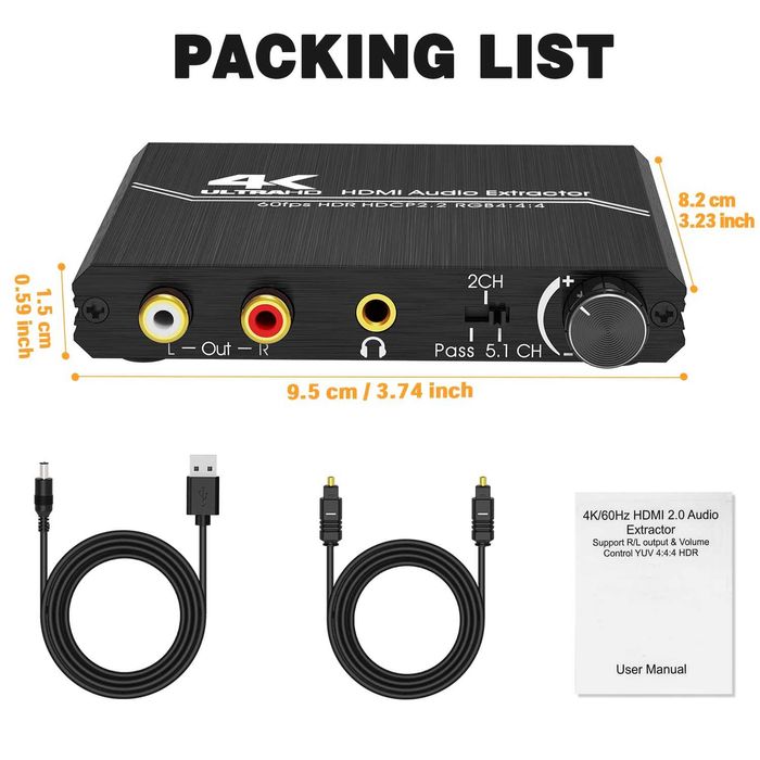 Extractor convertor audio Tendak 4K HDMI,SPDIF optic + 3,5 mm Stereo