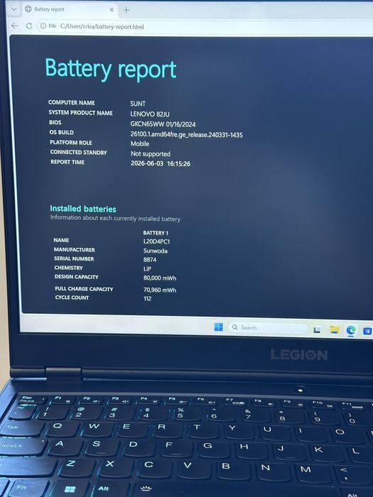 Laptop Gaming Lenovo Legion 5 15ACH6H | Ryzen 5 5600H | RTX 3060 130W | 16GB RAM | Ecran 165Hz
