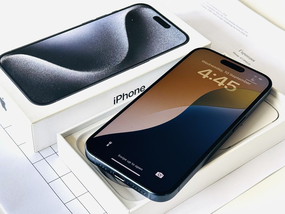 Iphone 15 Pro 128GB Blue Titanium 100% Батерия! Гаранция до 05.2026г