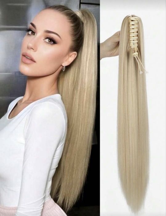 Дълга опашка за коса с щипка